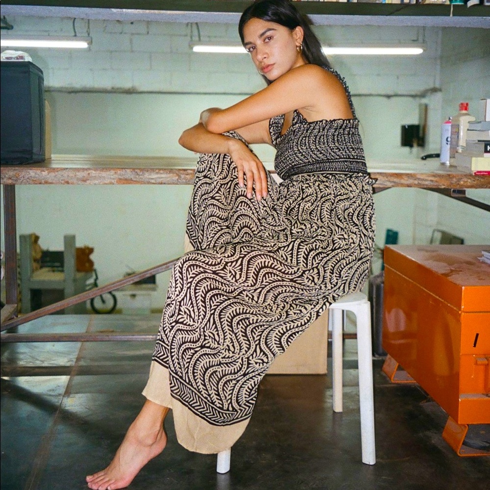 Urban Outfitters Olive Smocked Jumpsuit